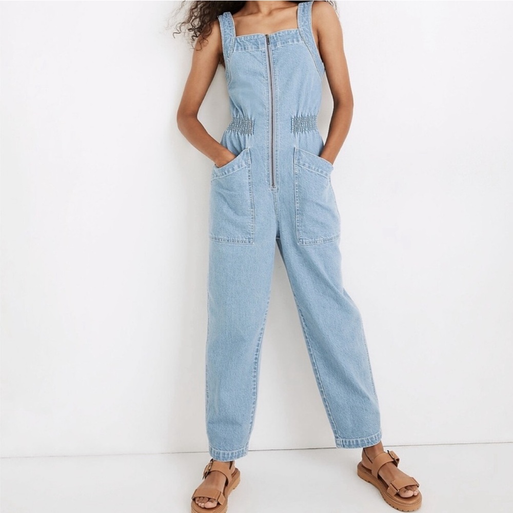 Madewell Smock Waist Zip Denim Jumpsuit